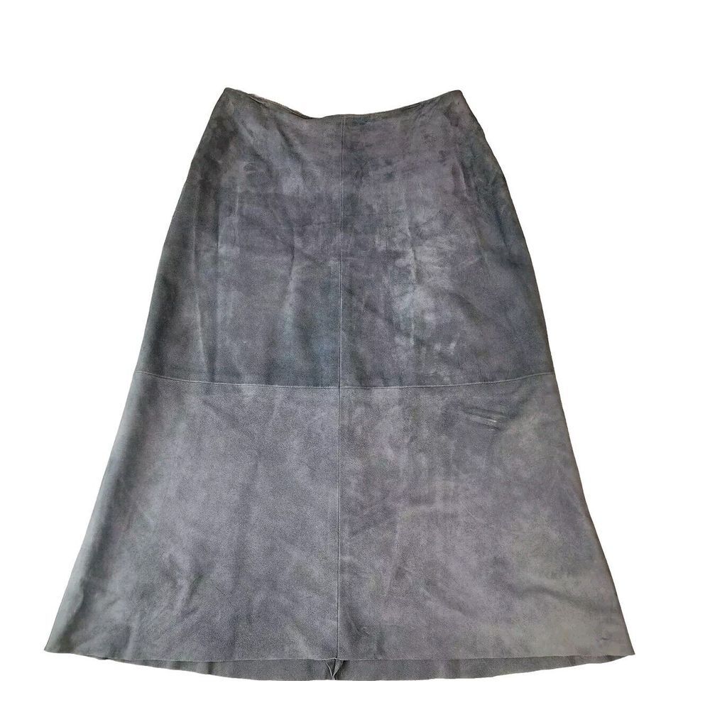 Shari's‎ Place Women's Grey Suede Leather A-Line Midi Skirt 10 Preppy Festival